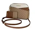 MICHAEL KORS JET SET TRAVEL DOME SHOULDER CROSSBODY BAG + WALLET MK CAMEL MULTI