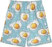 [WOIWB] Boys' Shorts with Pockets-Fried Egg Blue, Kid's Athletic Shorts for Sport Home XS
