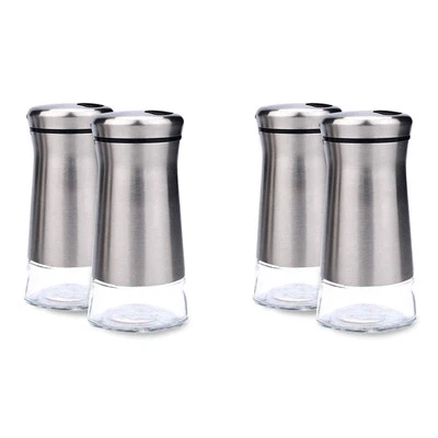 4X Stainless Steel Salt and Pepper Shakers Set with Glass Base Salt and7339