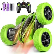 Rcfunkid Remote Control Car, 4WD RC Cars with Double Sided 360 Degrees Tumbling and Rotating, 2.4GHZ RC Drift Car with LED, RC Car Toys for 8 Year Old Boys Girls (Green)