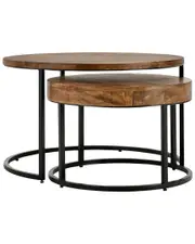 Classic Home Set of 2 Emma Solid Iron & Oak Wood Nesting Tables