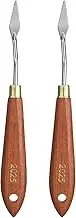 2pcs Palette Knife Painting Tool 1.18" x 0.39" Stainless Steel Teardrop Blade 7.09" Length Spatula Painting Pallet Knives with Hole Beech Wood Handle for Acrylic Canvas, Red/Silver