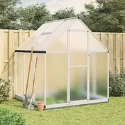 Sturdy and Weather-Resistant Greenhouse with Base Frame, Silver & Transparent, 169x169x202 cm, Featuring UV-Resistant Polycarbonate Panels