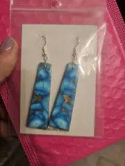 Native American Slab Kingman Turquoise Dangle Earrings Sterling Silver Hooks