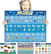 SK SUPKER 4Pack ABC Alphabet Chart + Numbers 1-100 + Shapes + Colors Poster Set, Toddler Educational Learning Posters Kindergarten Classroom Wall Decor Art (Laminated, 17 x 11inch)
