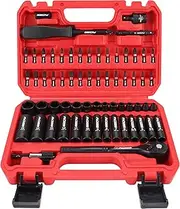 [SEDY] 64-Piece 1/4" Impact Socket Wrench & Driver-Bits Set, Cr-V Metric & SAE, Deep & Shallow Sockets, S2 Power Bits with Quick-Release Ratchet, Universal Joint, Bit Holder, Power Drill Adapter