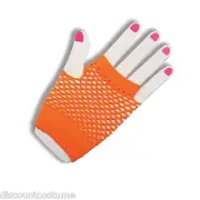 SHORT ORANGE FINGERLESS FISHNET GLOVES 80's TO THE MAXX PUNK ROCKER GOTH