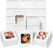 50 Pcs White Bakery Boxes with Window, 6x6x3 inches Cookie Boxes Macaroon Boxes Small Treat Boxes Mini Cake Boxes for Dessert, Pastry, Sturdy Take Out Container for Party Wedding Favor