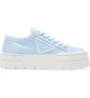 Prada Cielo Blue Nylon White Platform Lug Sole Flat Low Top Trainer Sneaker 39