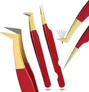 My Lash Tools Fiber Tip Lash Tweezers set for Eyelash Extensions Pro Tweezer for Volume Lashes Japanese Stainless Steel Mink Lashes Fan Making Mega Volume Boot Lashing Tweezers (Gold with Gold Tip)