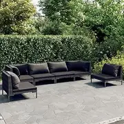 6 Piece Garden Lounge Set with Cushions Poly Rattan Dark Grey, Garden Furniture Sets