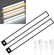 2 Pack Under Cabinet Lighting,Home Motion Sensor Lights,3-Color LED Magnetic Light Bar,USB Rechargeable Dimmable Cupboard Cabinet Light for Drawers,Bedroom,Hallway,Wardrobe,Stair,Kitchen (40cm)