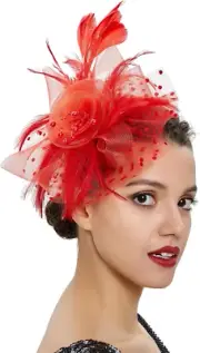 Fascinators Hat for Women Tea Party Headband Derby Feather Hair Clip Flower Mesh