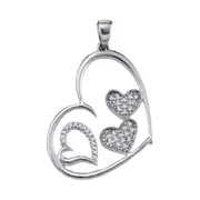14k White Gold Round Diamond Triple Nested Heart Pendant 1/8 Cttw