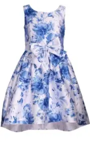 NWT Bonnie Jean Girls 4 Sleeveless Blue Floral Mikado Special Occasion Dress