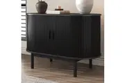Mid-Century Black Ribbed Sideboard Cabinet