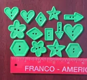 14 Green Buttons In Assorted Shapes