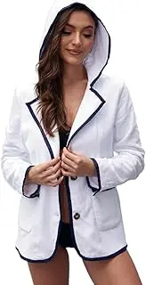 [DeviNova] Luxurious Organic Cotton Terry Towelling Blazer for Women, Leisure Cotton Bath Robe for Elegant Beach and Yacht