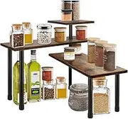 CARLA HOME 3-Tier Corner Shelf Kitchen Spice Rack Organiser Home Storage & Organisation, Adjustable Wooden Wall Shelf Pantry Organiser, Spice Jars Storage Rack for Kitchen Countertop