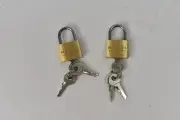 Mini Brass Padlock Lock Madol 20mm Tiny Zipper Box Luggage w/ 3 Keys - Lot of 2
