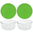Pyrex 7203 7-Cup Glass Food Storage Bowl w/ 7402-PC Green Lid Cover (2-Pack)