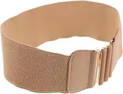 [JEWEDECO] Women Wide Elastic Fashion Belt with Chic Dual Oval Buckle Adjustable Simulated Waist Cincher for Dresses Comfortable Accessory for All Occasions