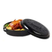 Roasting Pan 11Lb Oval Enamel Oven Roaster Pan with Lid for Turkey 15.7 inch