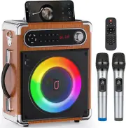 Karaoke Machine, Portable Bluetooth Speaker w 2 Wireless Microphones w PA, 1375