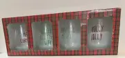 Stemless Wine Glasses Christmas Holiday Winterberry Lane NEW Set of 4
