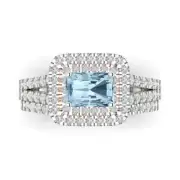 1.7ct Emerald Round Cut Halo Blue Promise Bridal Ring set 14k 2 tone solid Gold