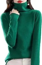[Zadaos] Women's 100% Merino Wool Turtleneck Cashmere Sweater Casual Fashion Knitted Jumper Green S(4)