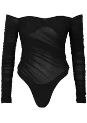 Mugler Off-the-shoulder Stretch-tulle Bodysuit - Black - 40 (UK12 / M) 40 (UK12 / M)