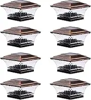 HUYIENO Solar Post Cap Lights Outdoor LED Lighting Deck Fence Cap Light Two Light Modes Warm White/Bright White Suitable for 4x4 Wooden Posts (Brushed Copper, 8pk)