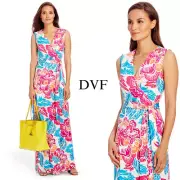 NWT DVF Maxi Sleeveless Wrap Dress 2 Print Silk Jersey 100% New Yahzi Floral