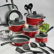 Tramontina Non-stick Cookware Set Sauté Pan Saucepan Utensil Set , 18 Pc - Red