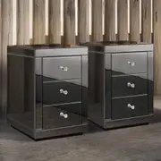 2x ALFORDSON Bedside Table Freya Mirrored Nightstand (Grey)