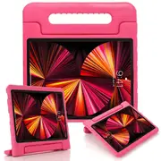 For Apple iPad Pro 11 inch 2022 4th Gen / 2021 3rd Gen kids Case, Kickstand Handle Shockproof Protective Rugged Stand Light Weight Kids Friendly Cover (Hot Pink)