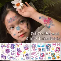 在飛比找蝦皮購物優惠-10 件裝閃光獨角獸臨時紋身貼紙兒童女孩防水紋身閃光月亮星星