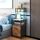2 Drawer Beside Table LED Nightstand Night Lamp Bed Side Stand End Cabinet