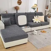 2025 New Wear-Resistant Universal Sofa Cover, Stretch Couch Cushion Slipcovers Replacement, Anti-Slip L Shape Sofa Covers, Chaise Lounge Sofa Slipcover (Leaves Grey,Chaise Cover)