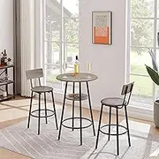 Exquisite Farmhouse 3 Piece Bar Table Set for 2 Counter Height Round Bistro Pub Dining Table with Two Upholstered Stools Small Space Grey Furniture