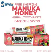 Organic Manuka Honey Herbal Toothpaste, Natural, 5-in-1, Fluoride-Free, 6-Pack