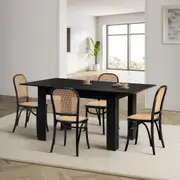 Oikiture 5PCS Dining sets 160cm Extendable Table with Chairs Rattan Black