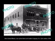OLD LARGE HISTORIC PHOTO OF ROCK ISLAND ILLINOIS FIRE DEPARTMENT STATION c1910