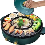 Multifunction Barbecue Pot Double Pot Electric Hot Pot Electric Grill Thai Barbecue Grill Korean BBQ Hot Pot Non-Stick Smokeless BBQ Shabu Shabu Po for 2-8 People Double Large