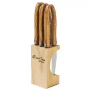 Jean Neron Laguiole 6 Piece Steak Knife Set - Olive Wood in Slim Wooden Block