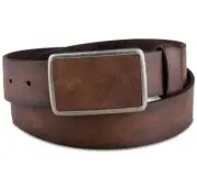 New Sun + Stone Men's Bonded Leather Plaque Buckle Belt Brown XL 42 - 44