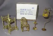 Miniature Dollhouse Goldtone Tea Bar Cart Bird Cage Rocking Chair Umbrella Stand