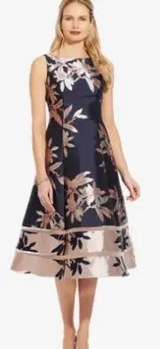 ADRIANNA PAPELL DRESS/NAVY /NEW/SIZE 4/RETAIL$189/LENGTH 41”/MIKADO/