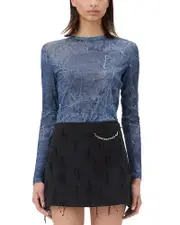 Ganni Printed Mesh Long Sleeve Blouse